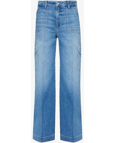 PAIGE Harper 30' Wide-leg High-rise Stretch-denim Cargo Jeans - Blue