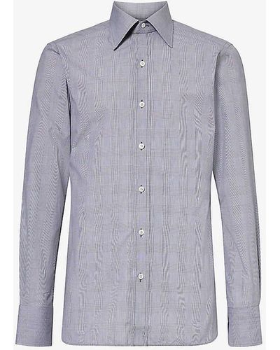 Tom Ford Prince Of Wales Check-patterned Slim-fit Cotton-poplin Shirt - Purple