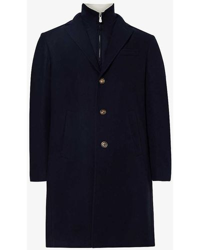 Eleventy Single-breasted Notched-lapel Regular-fit Wool Coat - Blue
