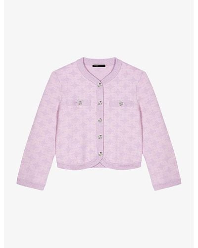 Maje Monogram Button-down Knitted Cardigan - Pink