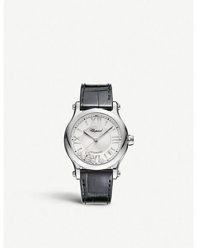 Chopard Happy Sport Medium Stainless Steel, Diamond And Croc-embossed Leather Watch - White