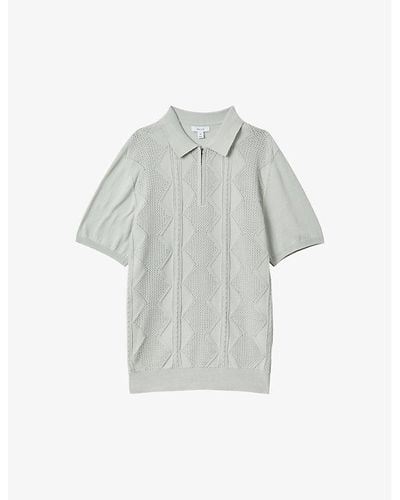Reiss Tropic Diamond-weave Knitted Polo Shirt - Grey