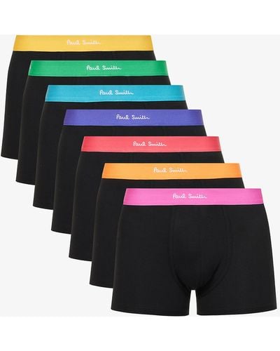 Paul Smith Pack Of Seven Branded-waistband Stretch-cotton Trunks - Multicolour
