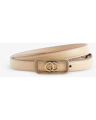 Gucci Logo-buckle Leather Belt - Natural