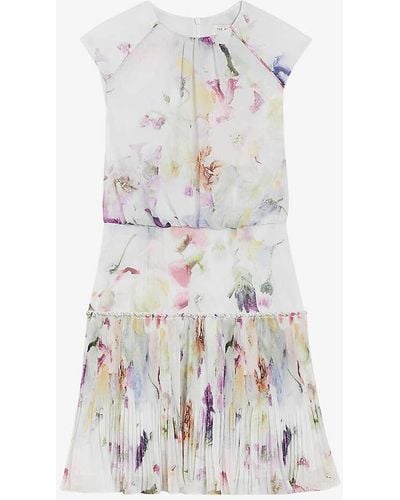 Ted Baker Saintly Floral-print Sleeveless Woven Mini Dress - White