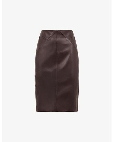Reiss Raya High-rise Leather Pencil Midi Skirt - Brown