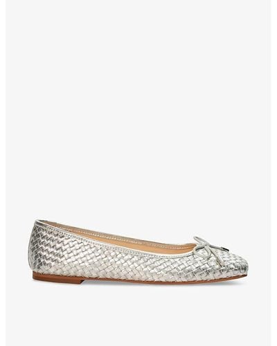 Dune Heights Bow-embellished Woven-texture Leather Flats - Metallic