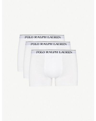 Polo Ralph Lauren Logo Waistband Classic-fit Stretch-cotton Trunks Pack Of Three - Black