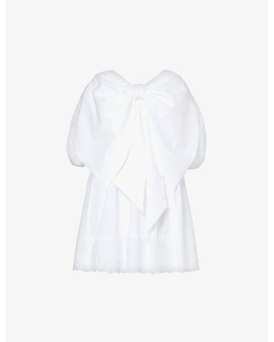 Simone Rocha Bow-embellished Puff-sleeve Cotton Mini Dress - White