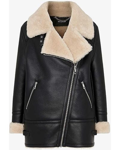 Whistles Faux Fur-lined Relaxed-fit Faux-leather Jacket - Black