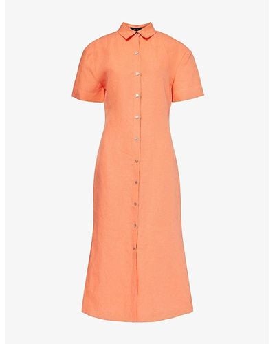 Theory Collar Linen Midi Dress - Orange