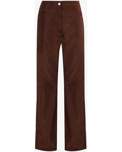 Saks Potts Embroidered Wide-leg Mid-rise Shell Trousers - Brown