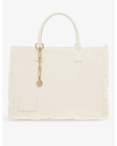 Sandro Kasbah Brand-print Denim Tote Bag - Natural