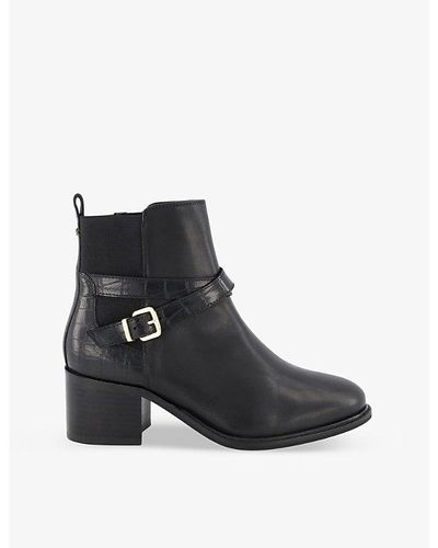 Dune Penney Square-toe Leather Ankle Boots in Black