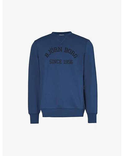 Björn Borg Essential Logo-print Crewneck Cotton And Recycled Polyester-blend Sweatshirt - Blue