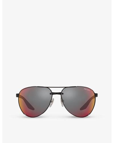Prada Linea Rossa Ps 51ys Linea Rossa Pilot-frame Metal Sunglasses - Grey
