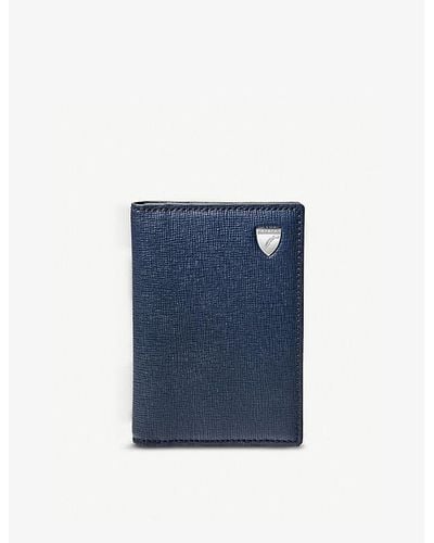 Aspinal of London Double Fold Leather Card Holder - Blue