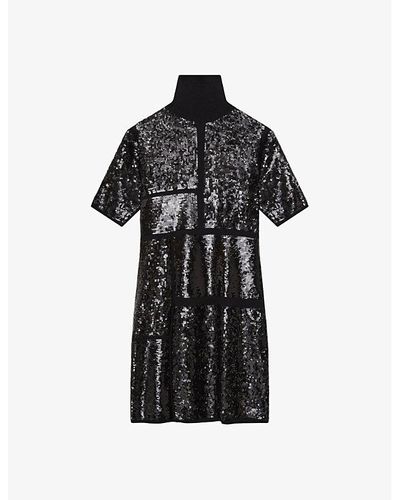 JOSEPH High-neck Sequin-embellished Wool-blend Mini Dress - Black