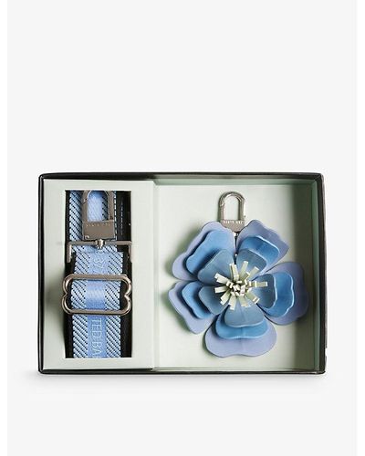 Ted Baker Fllower Woven Bag Strap And Faux-leather Keyring Set - Blue