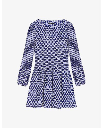 Maje Floral-pattern Flared-skirt Woven Mini Dress - Blue