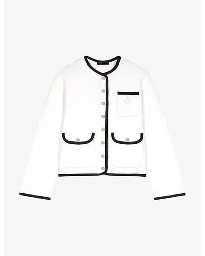 Maje Contrast-trim Pressed-stud Knitted Cardigan - White