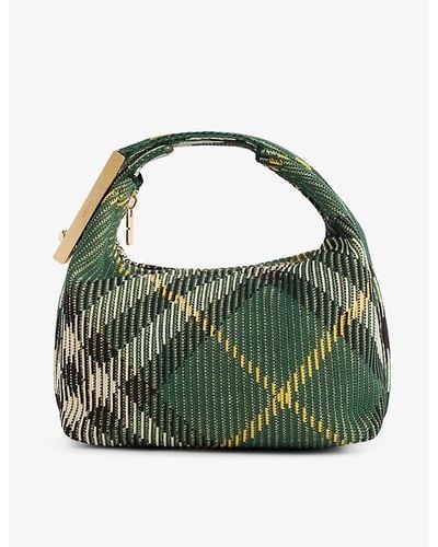 Burberry Check-pattern Woven Top-handle Bag - Green