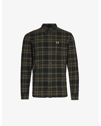 Fred Perry Logo-embroidered Tartan-pattern Cotton Shirt - Black
