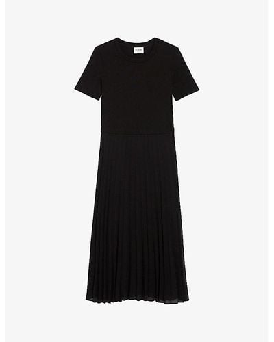 Claudie Pierlot Telistaff Pleated Cotton T-shirt Dress - Black