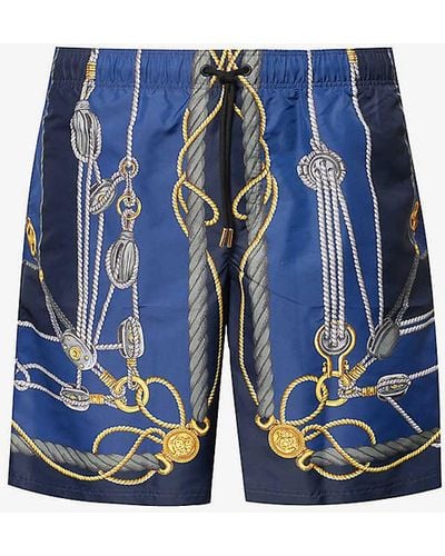 Versace Brand-print Slip-pocket Swim Shorts - Blue