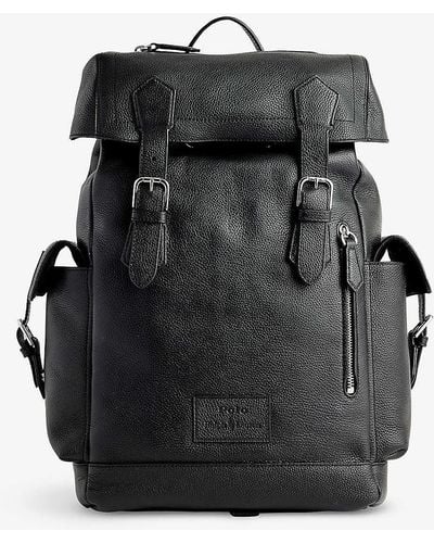 Polo Ralph Lauren Brand-patch Flap-over Leather Backpack - Black
