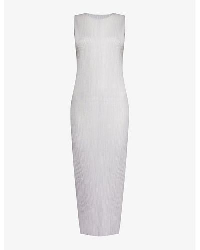 Pleats Please Issey Miyake Pleated Round-neck Knitted Midi Dress - White