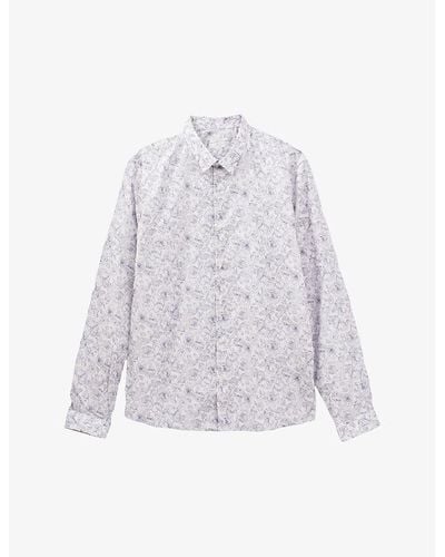IKKS Flower-print Slim-fit Cotton Shirt - White