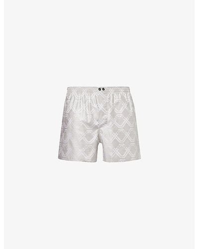 Zimmerli of Switzerland Geometric-print Mid-rise Cotton Boxer Shorts - White