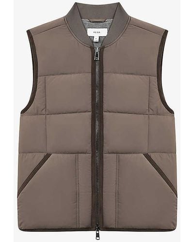 Reiss Pilgrim Quilted Recycled-polyester Gilet - Brown