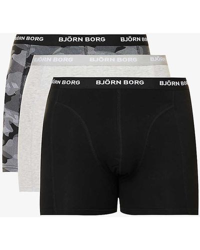 Björn Borg Pack Of Three Essential Branded-waistband Regular-fit Stretch-cotton Boxers - Black