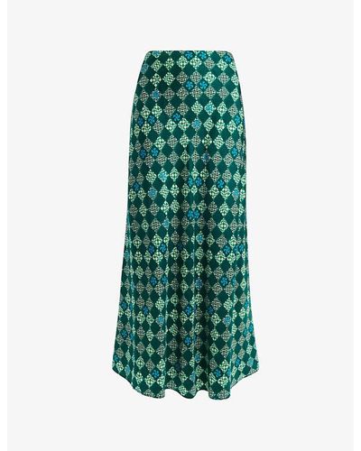 Whistles Checkerboard-print Bias-cut Silk Midi Skirt - Green