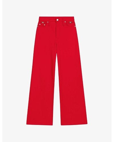 Maje Clover-embellished Wide-leg High-rise Stretch-denim Jeans - Red