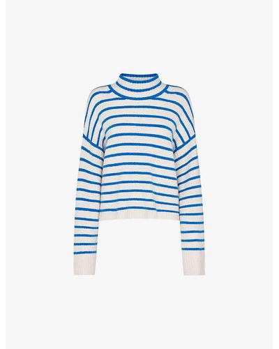 Whistles Striped Funnel-neck Knitted Sweater - Blue