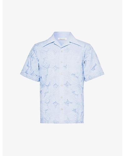 Wales Bonner Highlife Floral-embroidery Cotton-blend Shirt - Blue