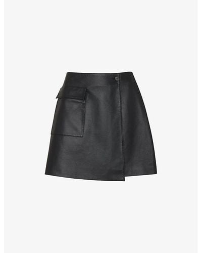 Whistles High-rise Wrap Leather Mini Skirt - Black