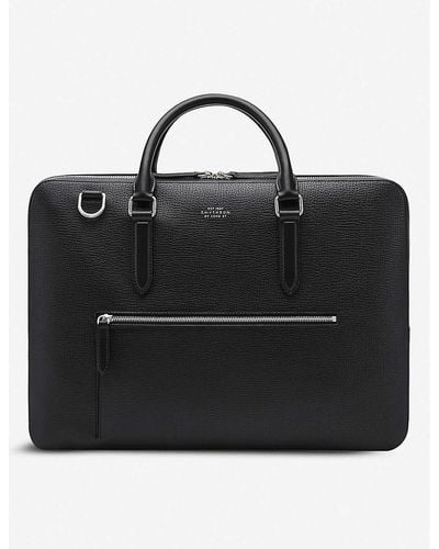 Smythson Large Briefcase With Zip Front In Ludlow - Black