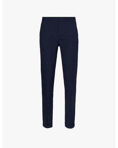 IKKS Geometric-pattern Slim-fit Straight-leg Stretch-woven Blend Pants - Blue