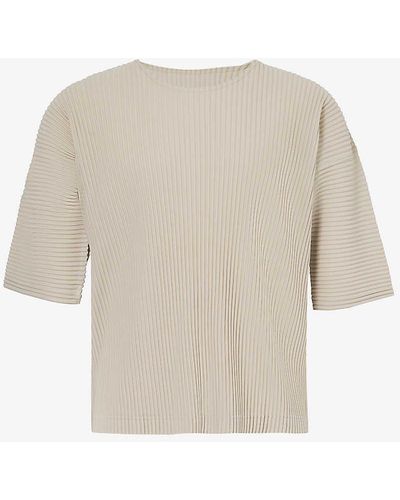 Homme Plissé Issey Miyake Pleated Crewneck Knitted T-shirt - White