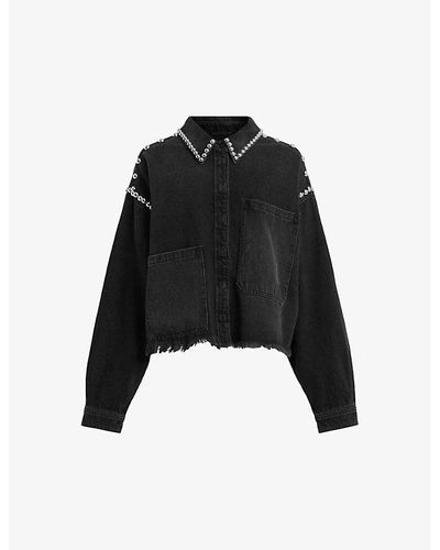 AllSaints Nicky Stud-embellished Relaxed-fit Denim Shirt - Black