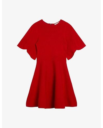 Ted Baker Oliviha Fluted-sleeve Ribbed Stretch-knit Mini Dress - Red