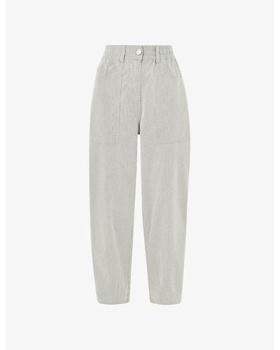 Whistles Tessa Striped Tapered Mid-rise Stretch-cotton Pants - White