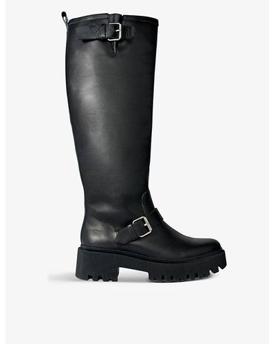 Maje Fazerys Buckle-embellished Leather Knee-high Boots - Black
