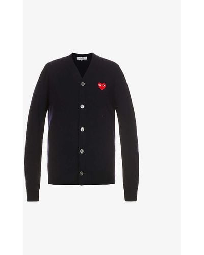 COMME DES GARÇONS PLAY Heart-embroidered Wool Cardigan - Blue