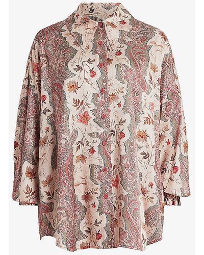 AllSaints Charli Cascade Relaxed-fit Silk-blend Shirt - Pink