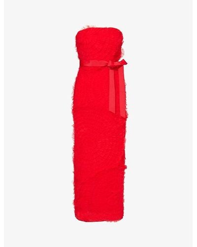 Huishan Zhang Monica Bow-embellished Mesh Midi Dress - Red